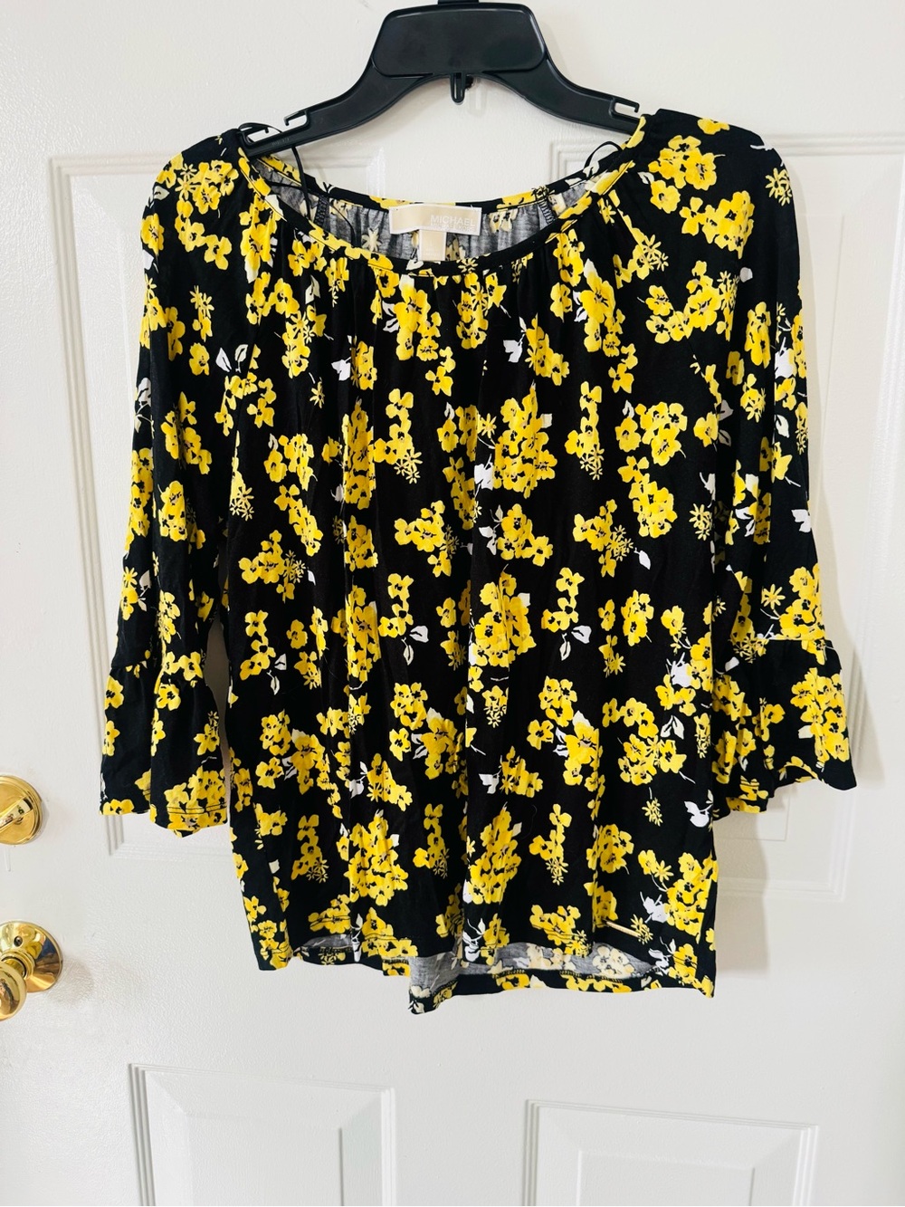Michael Kors yellow and black floral blouse /top large